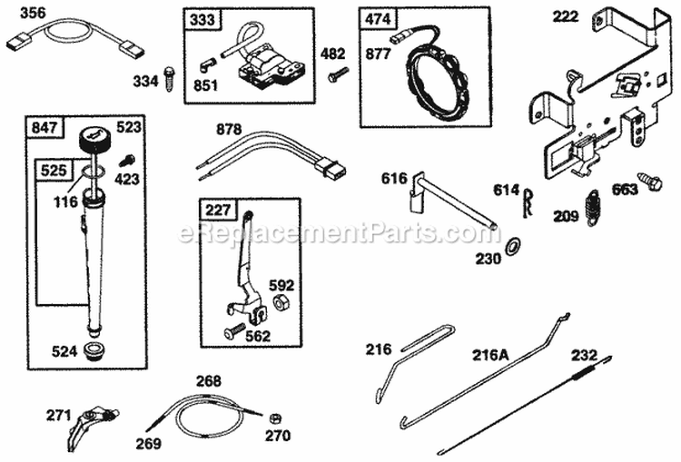 Oil Fill Elect Controls Diagram and Parts List for 28F707-0298-01  Briggs and Stratton Engine